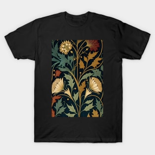 Floral Garden Botanical Print with Fall Gold Flowers and Leaves T-Shirt